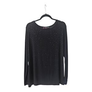 Peck & Peck Womens L Top Black L/S Studs Stretch Casual